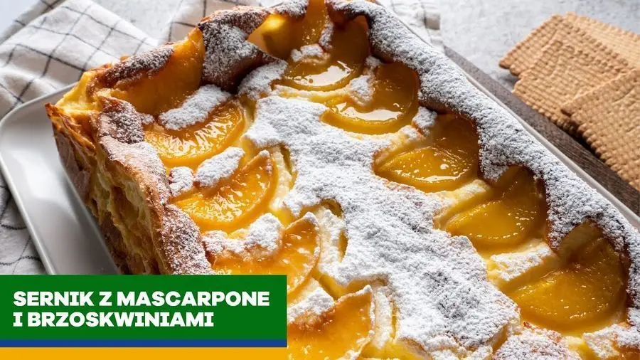 Przepis na Sernik z mascarpone i brzoskwiniami. Czyli Jak ugotować i jak przygotować Sernik z mascarpone i brzoskwiniami.